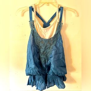 Blue and Cream Boho Camisole Top Size Small